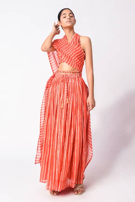 Jayati Goenka Chanderi Silk Printed Wrap Top Skirt Set