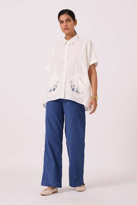 Buy The Summer House Off White Handloom Cotton Embroidery Collared Sibyl Handwoven Shirt Online at Aza Fashions Buy_The Summer House_Off White Handloom Cotton Embroidery Collared Sibyl Handwoven Shirt _Online_at_Aza_Fashions