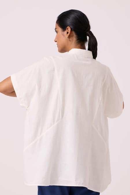 Shop The Summer House Off White Handloom Cotton Embroidery Collared Sibyl Handwoven Shirt at Aza Fashions Shop_The Summer House_Off White Handloom Cotton Embroidery Collared Sibyl Handwoven Shirt _at_Aza_Fashions