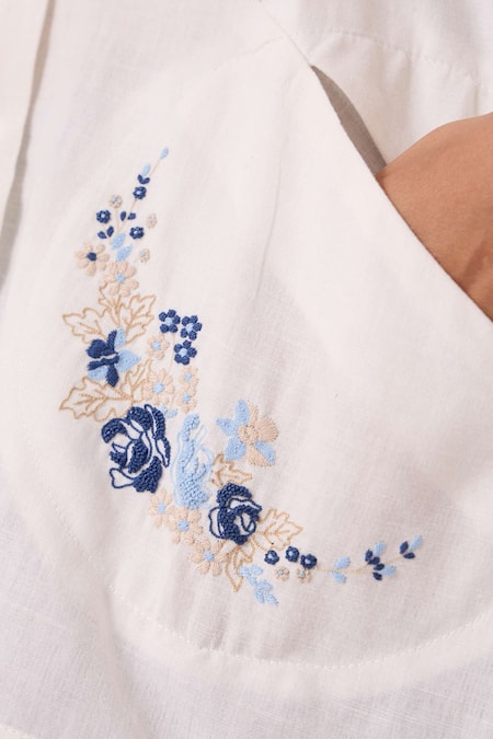 Buy The Summer House Off White Handloom Cotton Embroidery Collared Sibyl Handwoven Shirt Buy_The Summer House_Off White Handloom Cotton Embroidery Collared Sibyl Handwoven Shirt