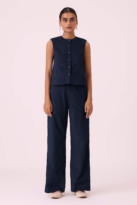 Buy The Summer House Blue Linen Round Neck Wotton Needlecord Shirt Online at Aza Fashions Buy_The Summer House_Blue Linen Round Neck Wotton Needlecord Shirt_Online_at_Aza_Fashions