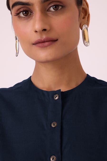 The Summer House Blue Linen Round Neck Wotton Needlecord Shirt at Aza Fashions The Summer House_Blue Linen Round Neck Wotton Needlecord Shirt_at_Aza_Fashions