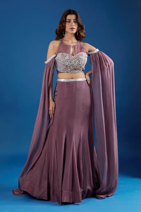 Samyukta Singhania Asymmetric Embroidered Blouse & Skirt Set 