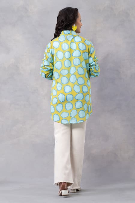 Thee Modern Roots Mango Polka Print Cotton Mul Shirt 