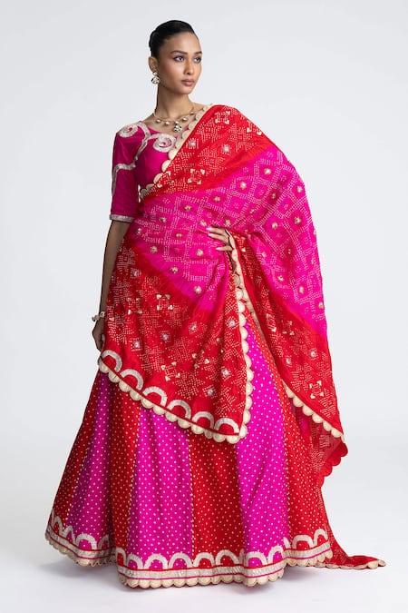 Naina Jain Red Rani Bandhani Silk Lehenga Set 