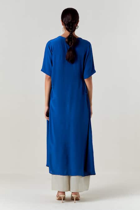 Three Blue Ruching Tunic With Pant 