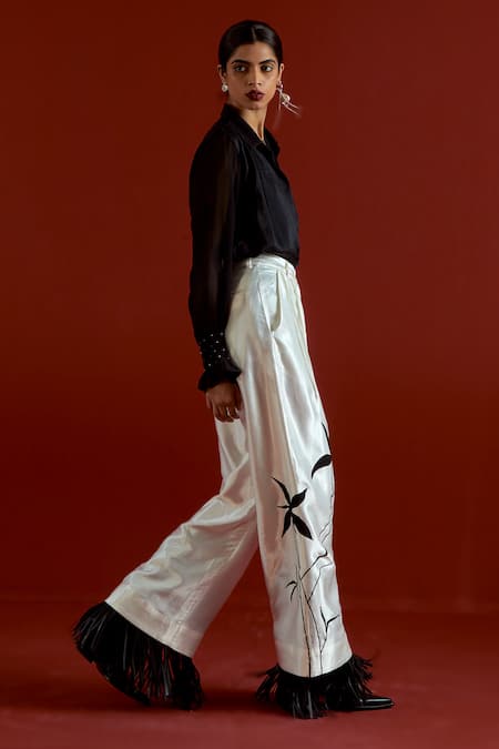 Shop Three Black Silk, Organza, Satin Smocking, Beads, Applique Detail Co-ord Shirt Set Online at Aza Fashions Shop_Three_Black Silk, Organza, Satin Smocking, Beads, Applique Detail Co-ord Shirt Set _Online_at_Aza_Fashions