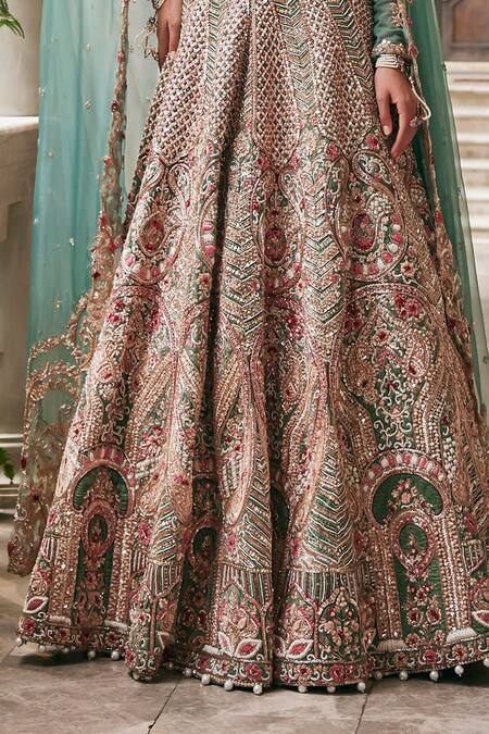 Jigar & Nikita_Teal Velvet, Net, Organza Sequins, Embroidery, Zari Siam Serenity Lehenga Set _at_Aza_Fashions