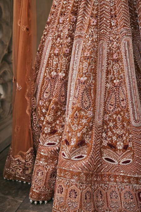 Shop_Jigar & Nikita_Gold Silk, Velvet, Net Sequins, Embroidery Sweetheart Neck Hour Lehenga Set _Online_at_Aza_Fashions
