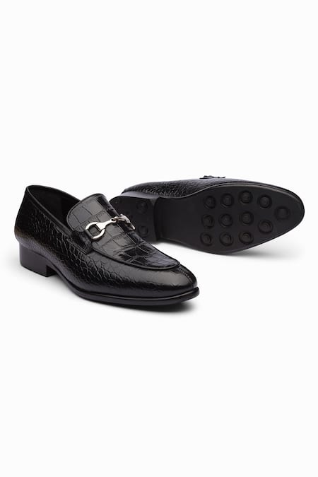 Dapper Shoes Black Crocodile Horsebit Loafers 