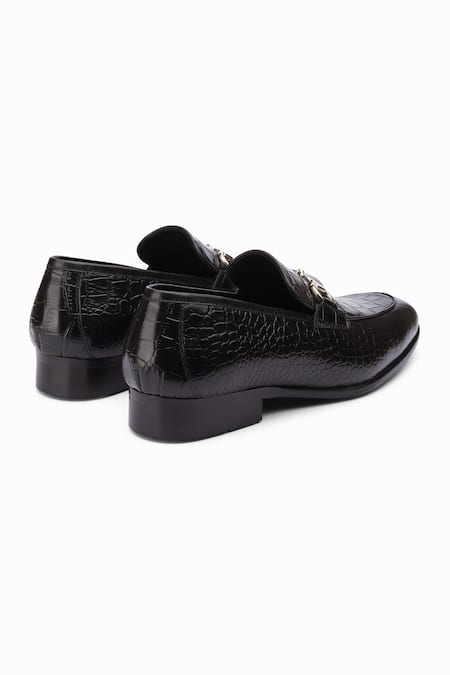 Buy_Dapper Shoes_Black Crocodile Horsebit Loafers _Online_at_Aza_Fashions