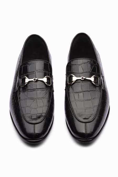 Dapper Shoes_Black Crocodile Horsebit Loafers _at_Aza_Fashions