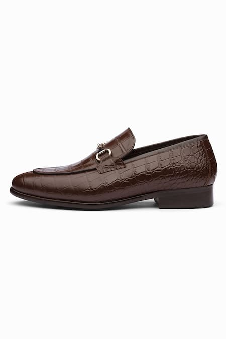 Dapper Shoes_Brown Crocodile Horsebit Loafers _Online_at_Aza_Fashions