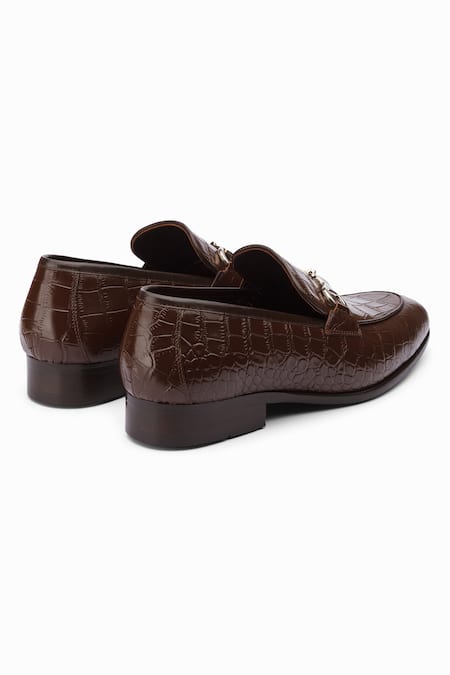 Buy_Dapper Shoes_Brown Crocodile Horsebit Loafers _Online_at_Aza_Fashions
