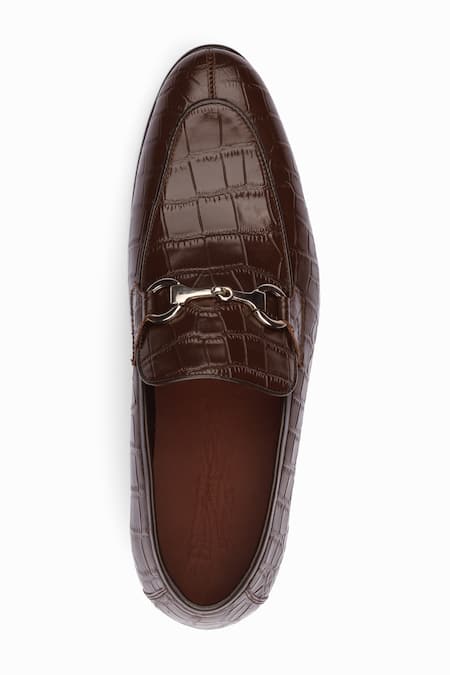 Shop_Dapper Shoes_Brown Crocodile Horsebit Loafers _Online_at_Aza_Fashions