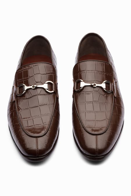 Dapper Shoes_Brown Crocodile Horsebit Loafers _at_Aza_Fashions