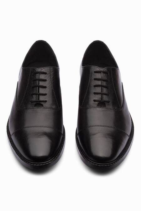 Shop_Dapper Shoes_Black Cap Toe Oxford Shoes _Online_at_Aza_Fashions