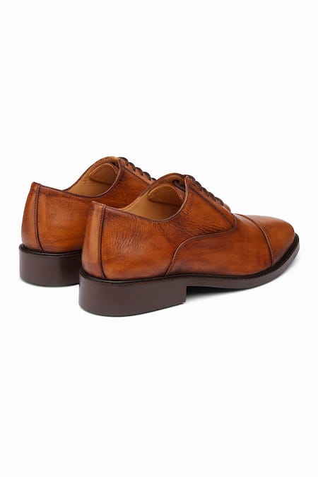 Buy_Dapper Shoes_Brown Cap Toe Oxford Distressed Shoes _Online_at_Aza_Fashions