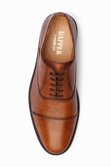 Shop_Dapper Shoes_Brown Cap Toe Oxford Distressed Shoes _Online_at_Aza_Fashions
