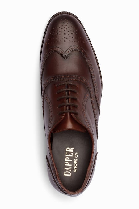 Shop_Dapper Shoes_Brown Cut Work Dark Full Brogue Wingtip Oxford Shoes _Online_at_Aza_Fashions