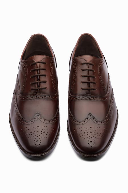 Dapper Shoes_Brown Cut Work Dark Full Brogue Wingtip Oxford Shoes _at_Aza_Fashions