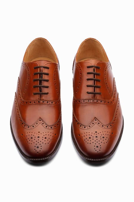 Dapper Shoes_Brown Cut Work Full Brogue Wingtip Oxford - Tan _at_Aza_Fashions