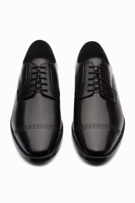 Shop_Dapper Shoes_Black Cap Toe Derby Shoes _Online_at_Aza_Fashions