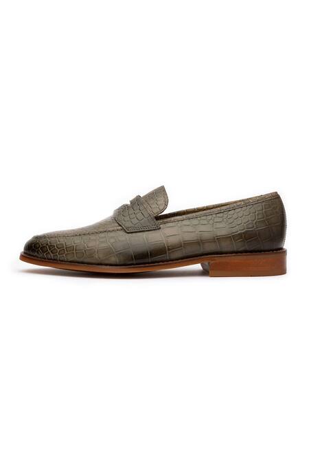 Dapper Shoes_Green Penny Loafer - Crocodile _Online_at_Aza_Fashions
