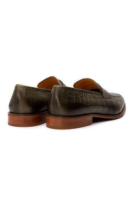 Shop_Dapper Shoes_Green Penny Loafer - Crocodile _Online_at_Aza_Fashions