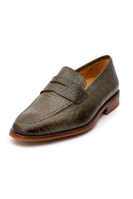 Dapper Shoes_Green Penny Loafer - Crocodile _at_Aza_Fashions