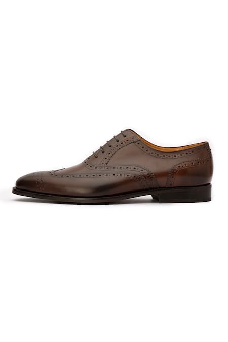 Dapper Shoes_Brown Cut Work Dark Brogue Wingtip Oxford Shoes _Online_at_Aza_Fashions