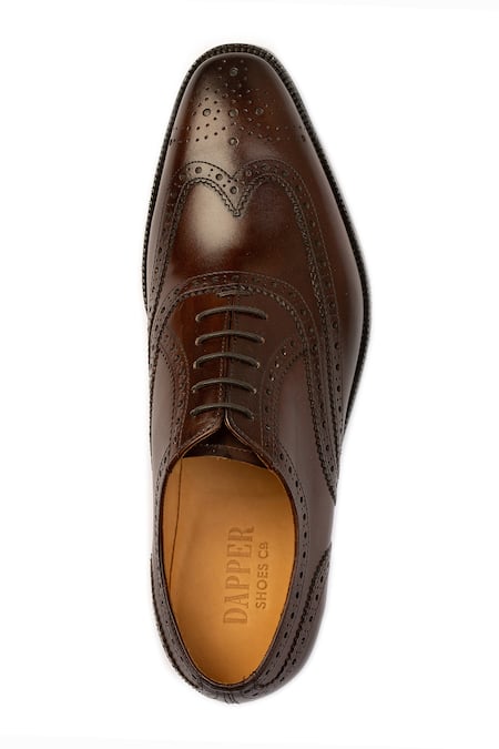 Shop_Dapper Shoes_Brown Cut Work Dark Brogue Wingtip Oxford Shoes _Online_at_Aza_Fashions