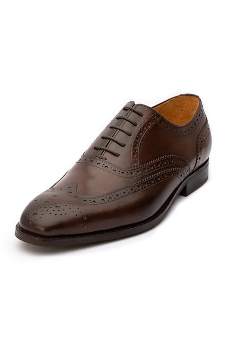 Dapper Shoes_Brown Cut Work Dark Brogue Wingtip Oxford Shoes _at_Aza_Fashions