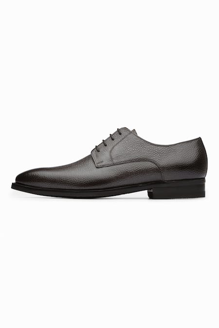 Dapper Shoes_Gray Grey Grain Leather Derby Shoes _Online_at_Aza_Fashions
