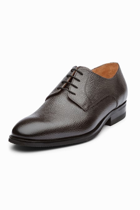 Shop_Dapper Shoes_Gray Grey Grain Leather Derby Shoes _Online_at_Aza_Fashions