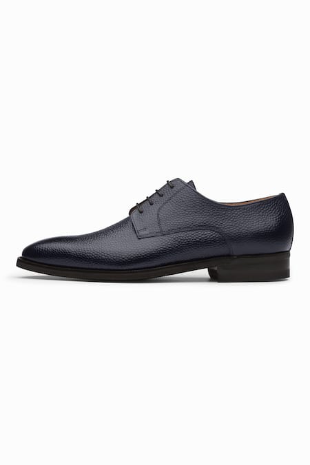 Dapper Shoes_Navy Grain Leather Derby Shoes _Online_at_Aza_Fashions