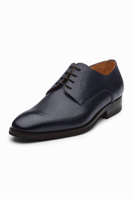 Buy_Dapper Shoes_Navy Grain Leather Derby Shoes _Online_at_Aza_Fashions