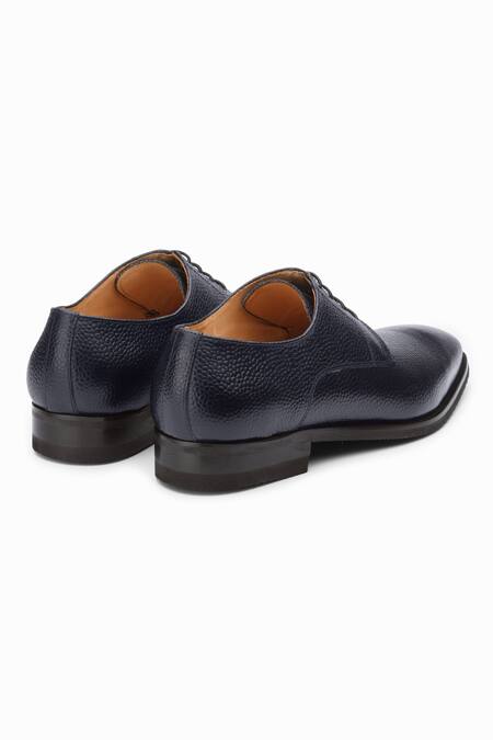 Shop_Dapper Shoes_Navy Grain Leather Derby Shoes _Online_at_Aza_Fashions