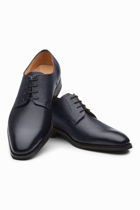 Dapper Shoes Navy Grain Leather Derby Shoes 