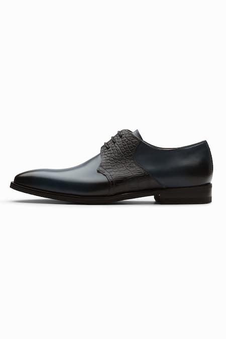 Dapper Shoes_Navy Albert Crocodile Leather Derby Shoes _Online_at_Aza_Fashions
