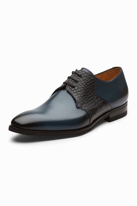 Shop_Dapper Shoes_Navy Albert Crocodile Leather Derby Shoes _Online_at_Aza_Fashions