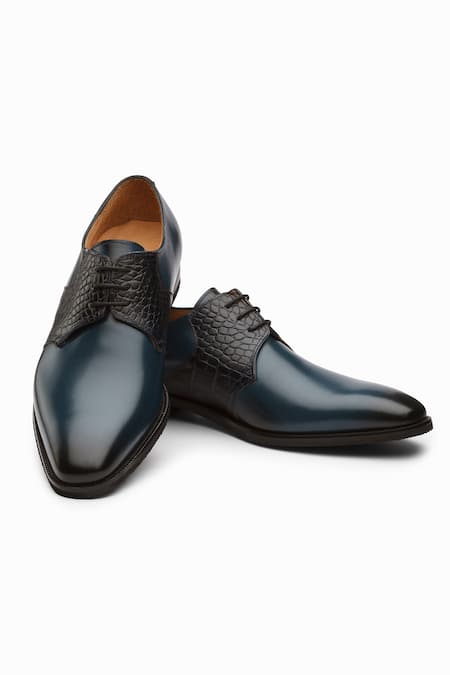 Dapper Shoes Albert Crocodile Leather Navy Derby Shoes 