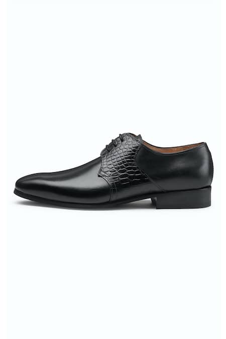 Dapper Shoes_Black Albert Crocodile Leather Derby Shoes _Online_at_Aza_Fashions