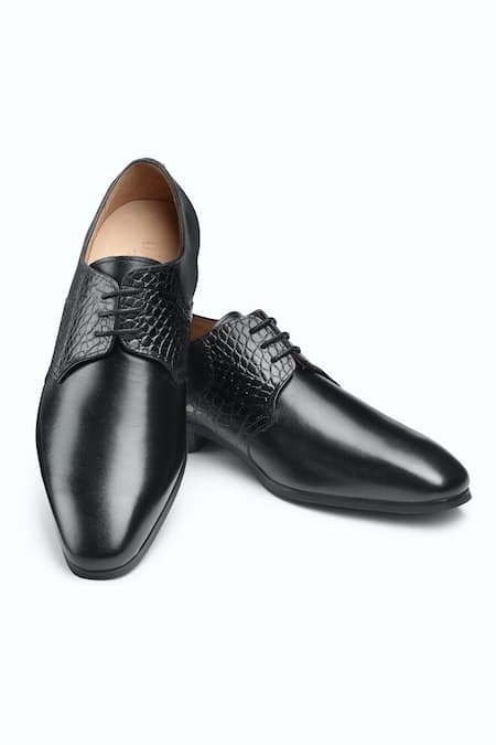 Dapper Shoes Albert Crocodile Leather Black Derby Shoes 