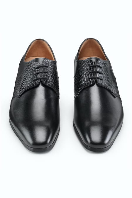 Buy_Dapper Shoes_Black Albert Crocodile Leather Derby Shoes _Online_at_Aza_Fashions