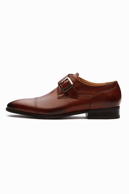 Dapper Shoes_Brown Toe Cap Single Monkstrap Cognac Shoes _Online_at_Aza_Fashions