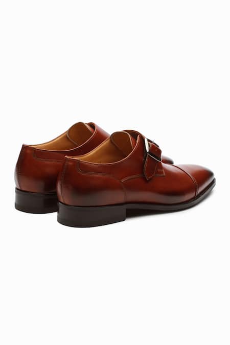 Buy_Dapper Shoes_Brown Toe Cap Single Monkstrap Cognac Shoes _Online_at_Aza_Fashions