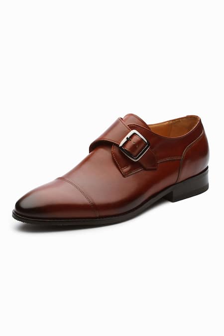 Shop_Dapper Shoes_Brown Toe Cap Single Monkstrap Cognac Shoes _Online_at_Aza_Fashions