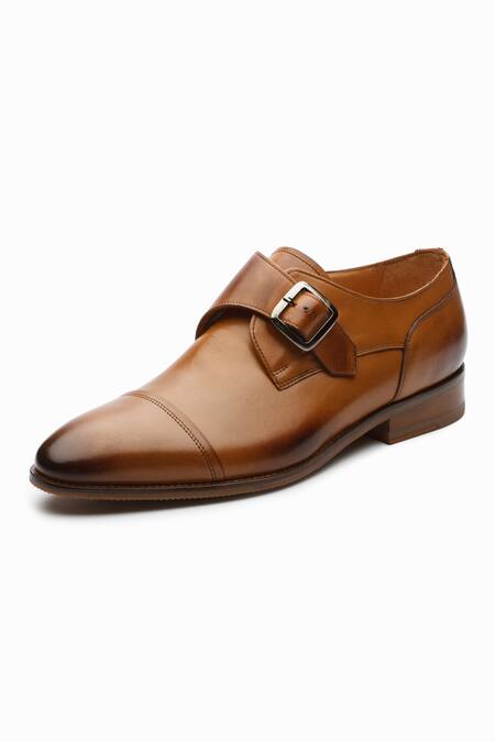 Shop_Dapper Shoes_Brown Toe Cap Single Monkstrap Tan Shoes _Online_at_Aza_Fashions