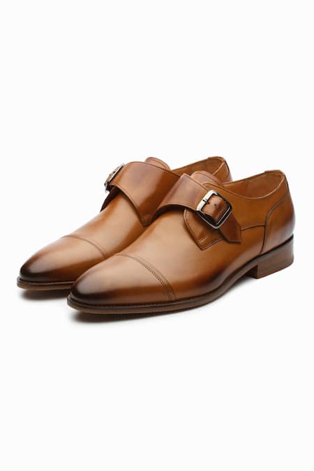 Dapper Shoes Toe Cap Single Monkstrap Tan Shoes 